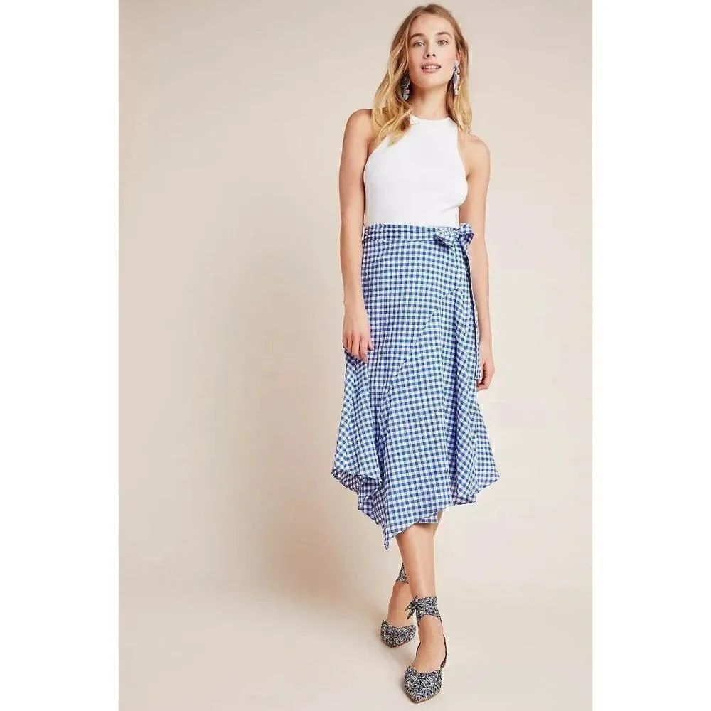 NEW ANTHROPOLOGIE X MAEVE GLENNA GINGHAM MIDI SKIRT